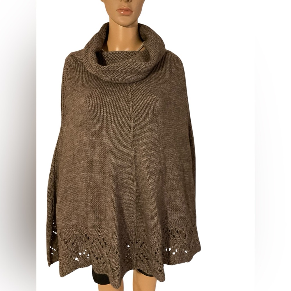 SPERICO ITALY Women’s Brown Wool Turtle Neck Poncho Women’s, One SZ